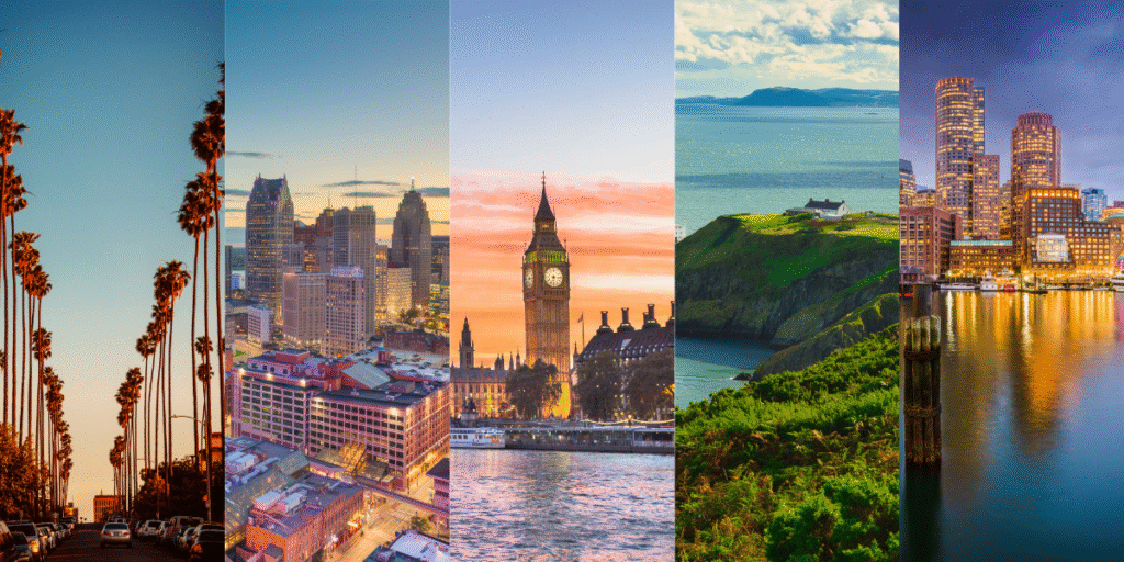 Holiday Destinations 2026 featuring Kashmir mountains, Goa beaches, Jaipur heritage, Kerala backwaters, Manali landscapes, Sikkim hills and other popular travel places in India.
